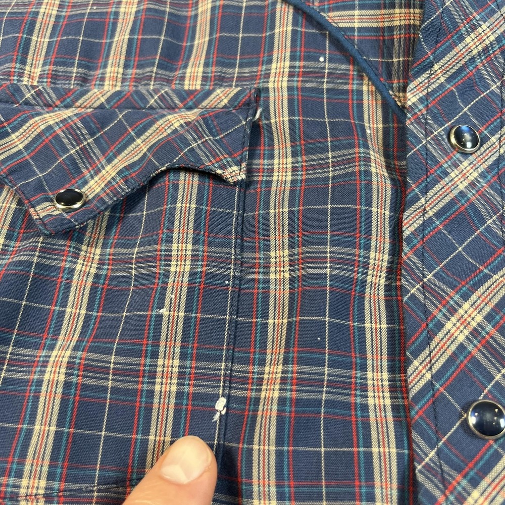 Vintage Kenny Rogers Shirt Mens Large Blue Plaid Western Snap Long Sleeve USA - Picture 7 of 8